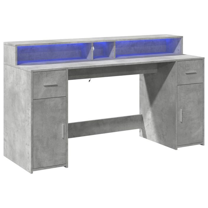 Bureau et lumières LED gris béton 160x55x91cm bois d'ingénierie - Photo n°3