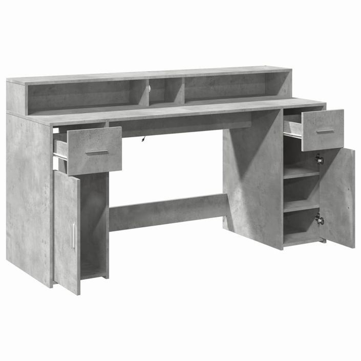 Bureau et lumières LED gris béton 160x55x91cm bois d'ingénierie - Photo n°9