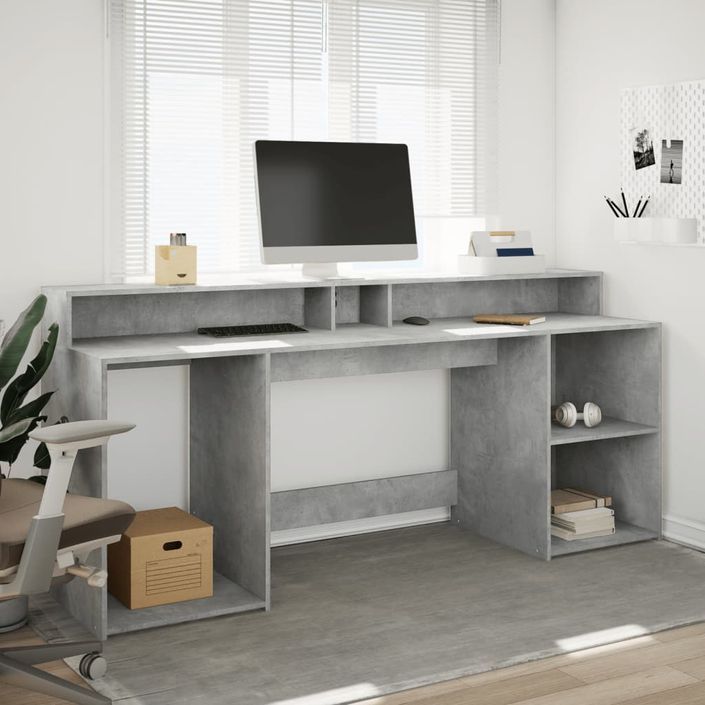 Bureau et lumières LED gris béton 200x55x91cm bois d'ingénierie - Photo n°4