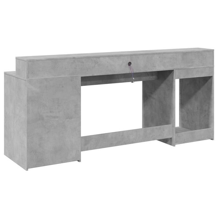 Bureau et lumières LED gris béton 200x55x91cm bois d'ingénierie - Photo n°8