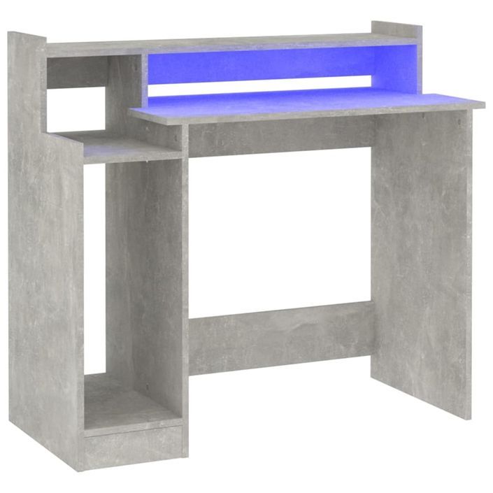 Bureau et lumières LED Gris béton 97x45x90 cm Bois d'ingénierie - Photo n°2