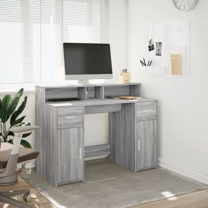 Bureau et lumières LED sonoma gris 120x55x91cm bois ingénierie - Photo n°4