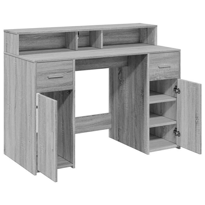 Bureau et lumières LED sonoma gris 120x55x91cm bois ingénierie - Photo n°9