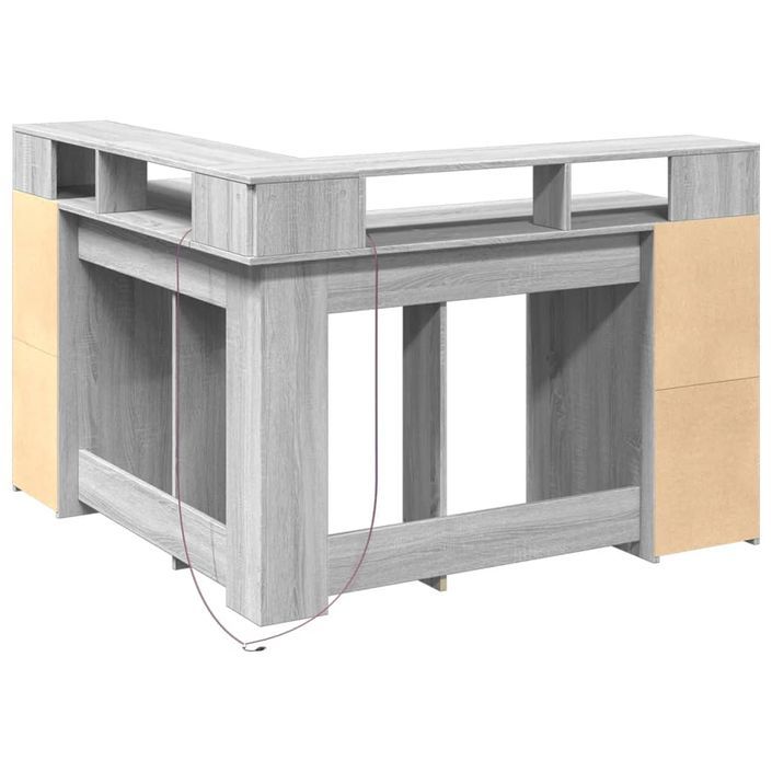 Bureau et lumières LED sonoma gris 130x130x91cm bois ingénierie - Photo n°8