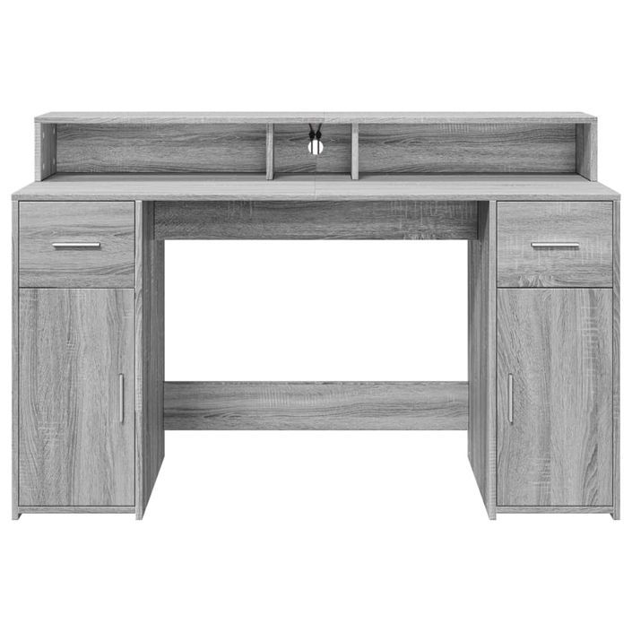 Bureau et lumières LED sonoma gris 140x55x91 cm bois ingénierie - Photo n°6