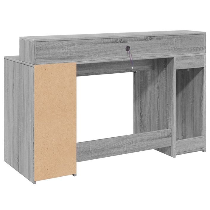 Bureau et lumières LED sonoma gris 140x55x91 cm bois ingénierie - Photo n°8