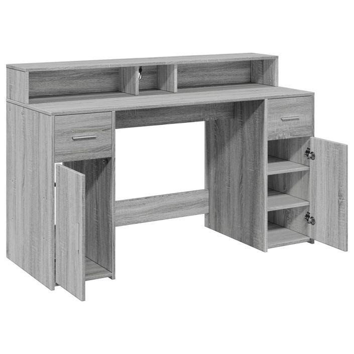 Bureau et lumières LED sonoma gris 140x55x91 cm bois ingénierie - Photo n°9