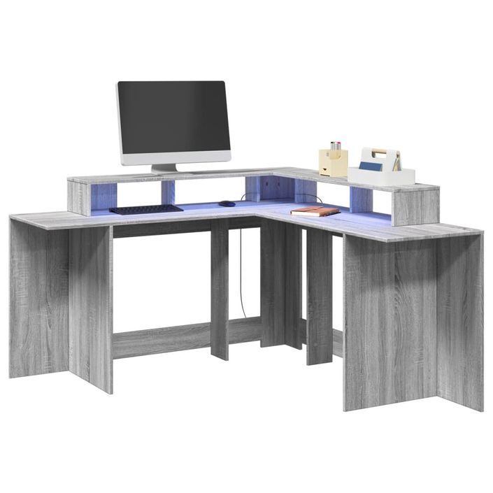 Bureau et lumières LED sonoma gris 152x152x91cm bois ingénierie - Photo n°1