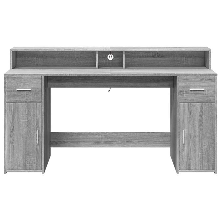 Bureau et lumières LED sonoma gris 160x55x91 cm bois ingénierie - Photo n°6