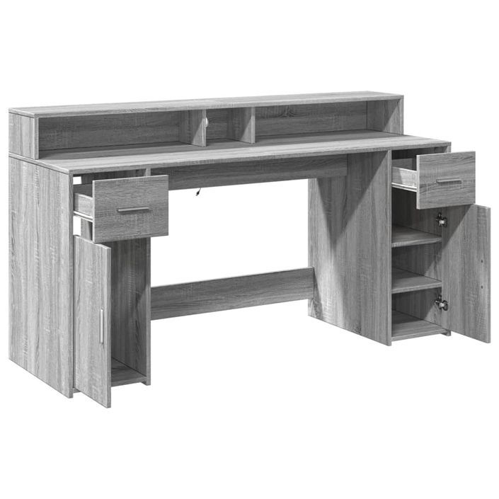 Bureau et lumières LED sonoma gris 160x55x91 cm bois ingénierie - Photo n°9