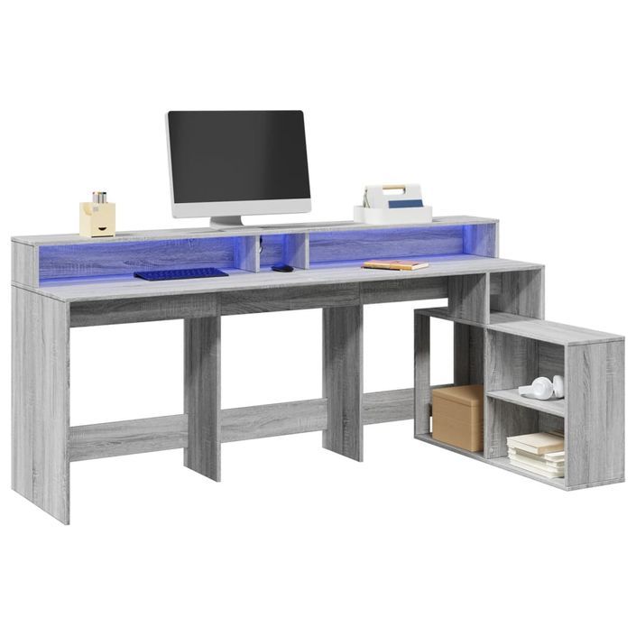 Bureau et lumières LED sonoma gris 200x104x91cm bois ingénierie - Photo n°1