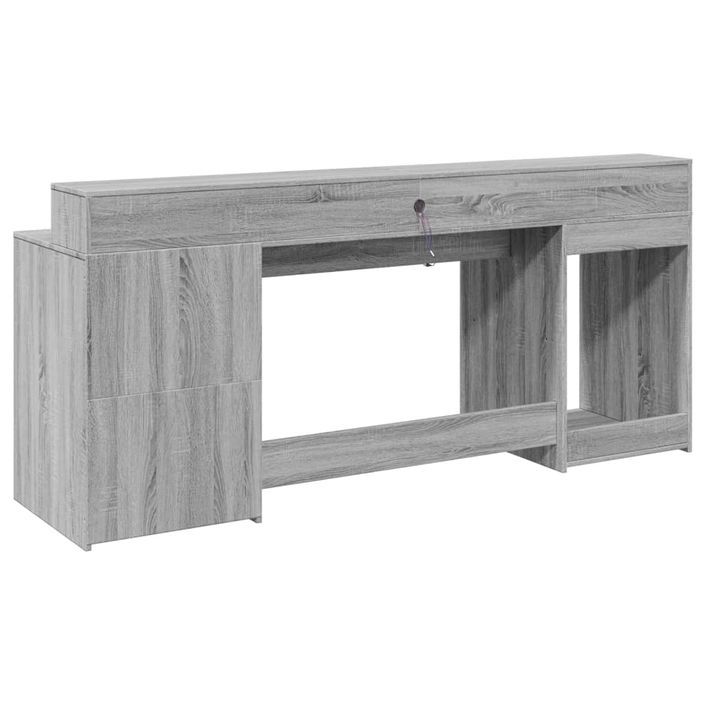 Bureau et lumières LED sonoma gris 200x55x91 cm bois ingénierie - Photo n°8