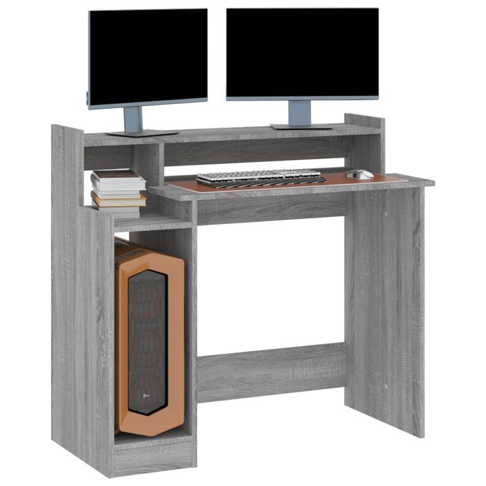 Bureau et lumières LED Sonoma gris 97x45x90cm Bois d'ingénierie - Photo n°7