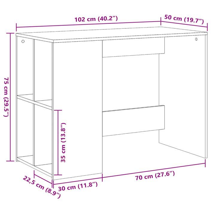 Bureau gris béton 102x50x75 cm bois d'ingénierie - Photo n°9