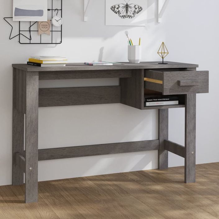 Bureau HAMAR Gris clair 110x40x75 cm Bois massif de pin - Photo n°3