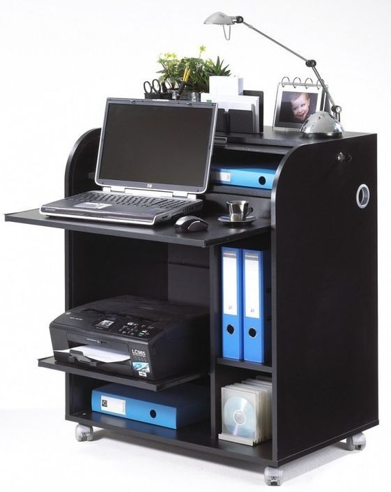 Bureau informatique noir à rideau imprimé fée Must 80 cm - Photo n°2