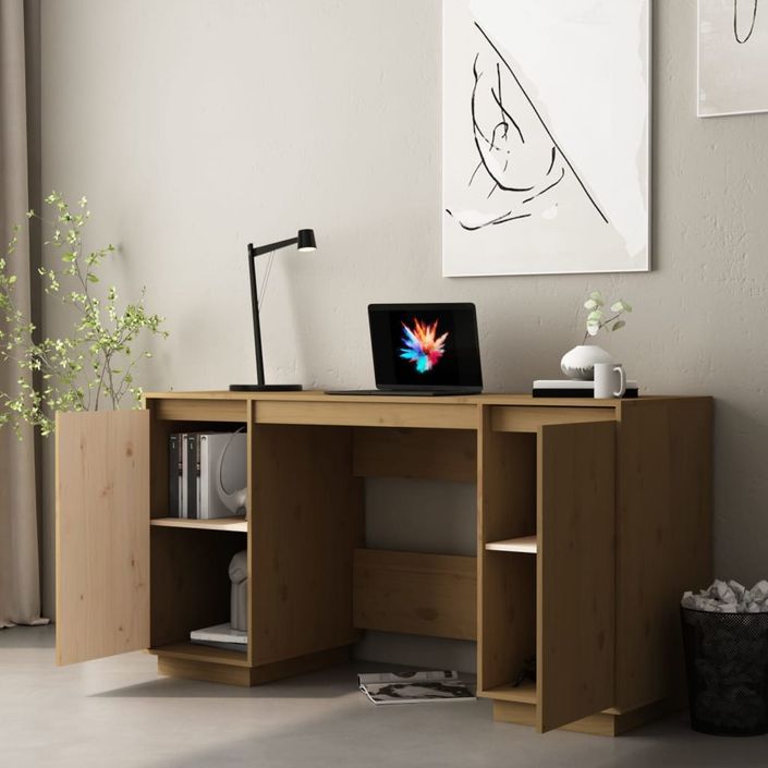 Bureau Marron miel 140x50x75 cm Bois massif de pin - Photo n°3