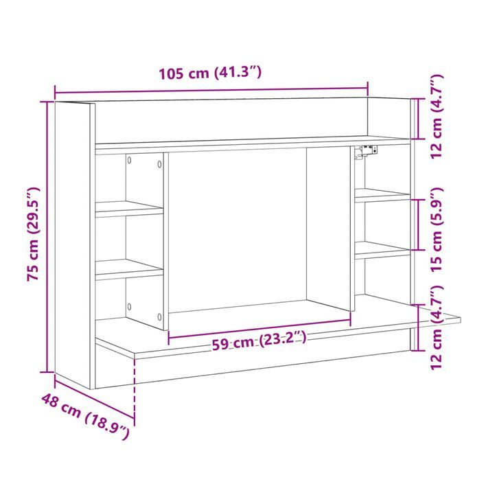 Bureau mural sonoma gris 105x48x75 cm bois d'ingénierie - Photo n°10