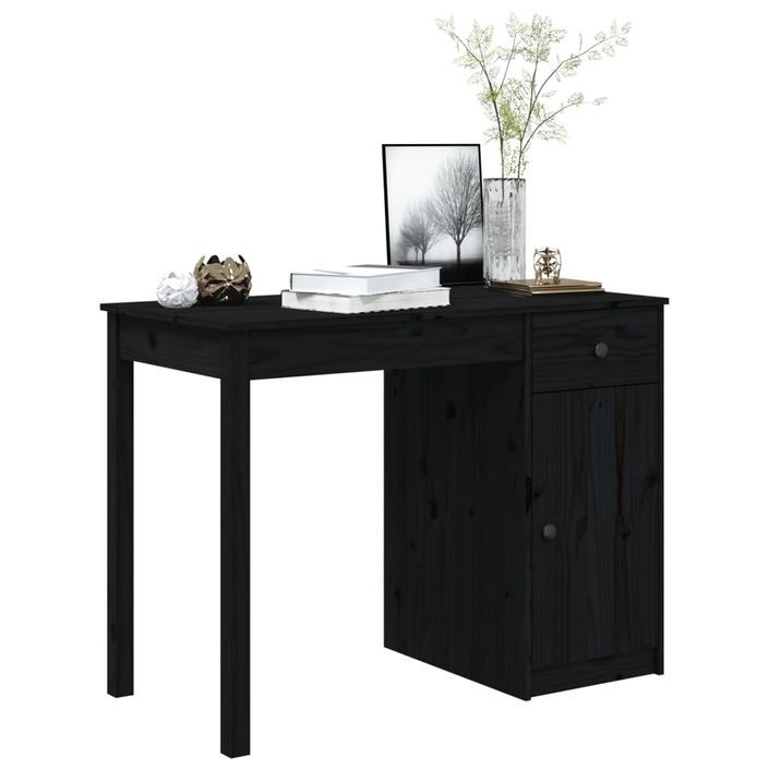 Bureau Noir 100x50x75 cm Bois massif de pin - Photo n°4