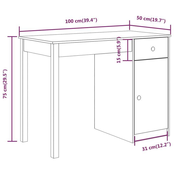 Bureau Noir 100x50x75 cm Bois massif de pin - Photo n°10