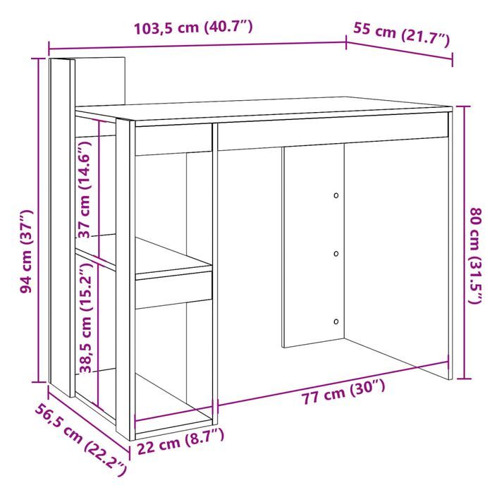 Bureau noir 103,5x56,5x94 cm bois d'ingénierie - Photo n°9