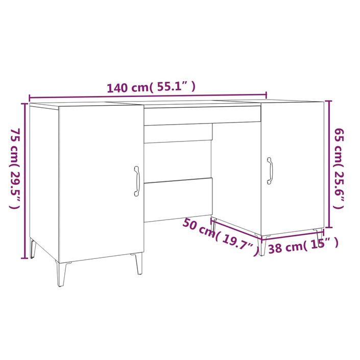 Bureau Noir 140x50x75 cm Bois d'ingénierie - Photo n°9