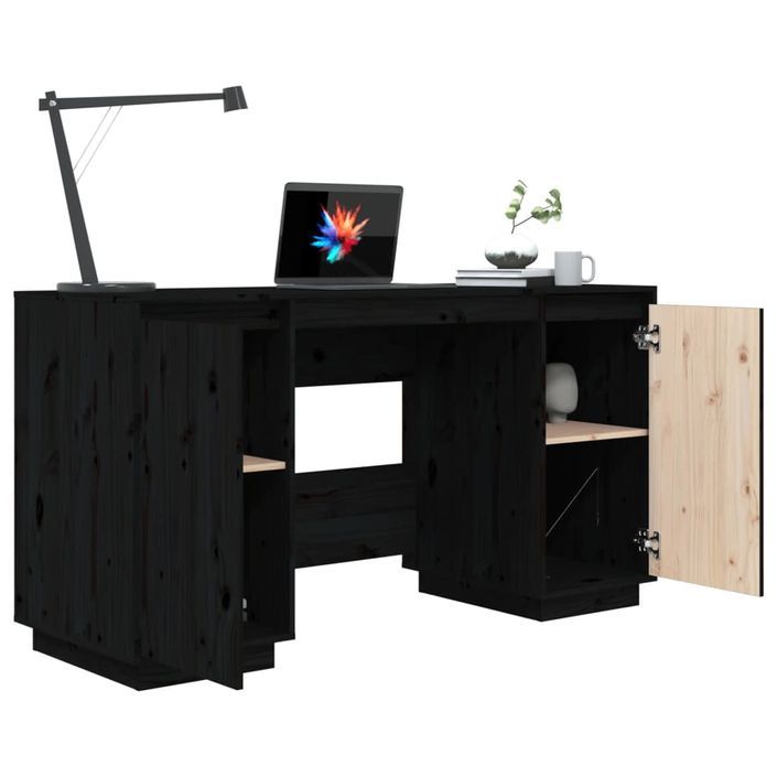 Bureau noir 140x50x75 cm bois massif de pin - Photo n°4