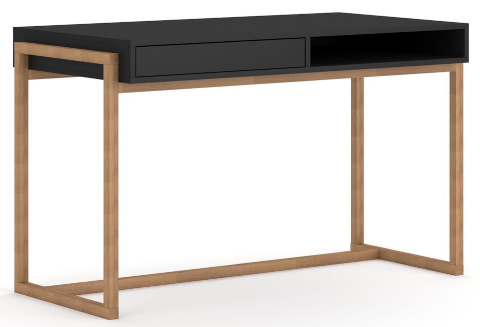 Bureau noir mat et naturel Kozlo 126 cm - Photo n°1