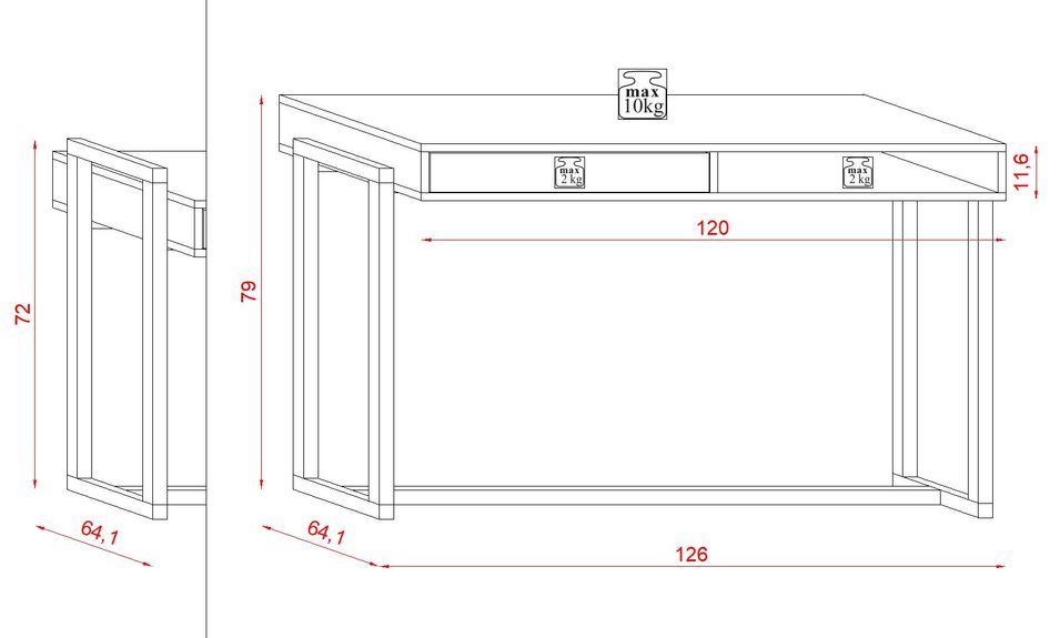 Bureau noir mat et naturel Kozlo 126 cm - Photo n°4