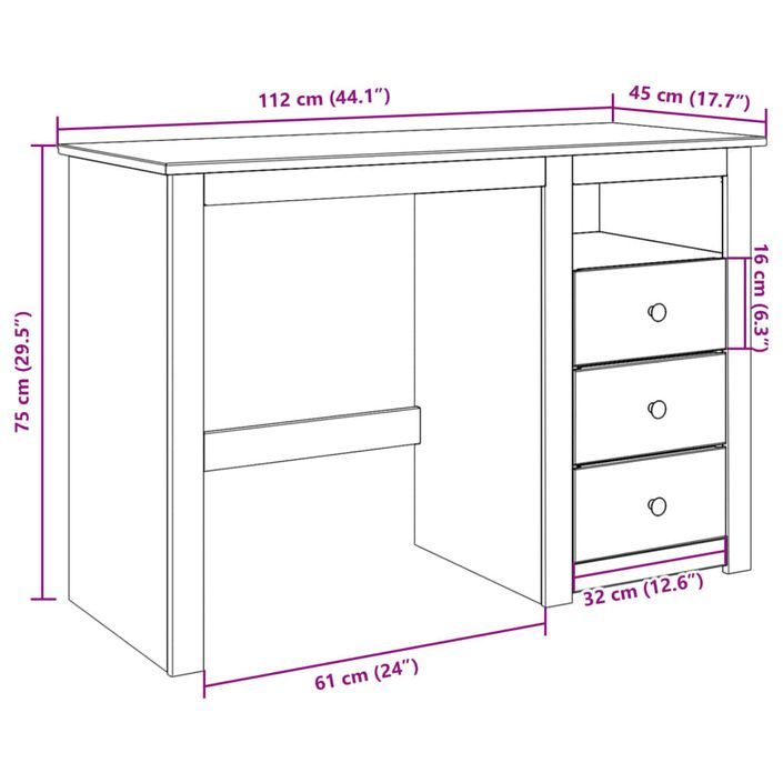 Bureau Panama 112x45x75 cm bois massif de pin - Photo n°9