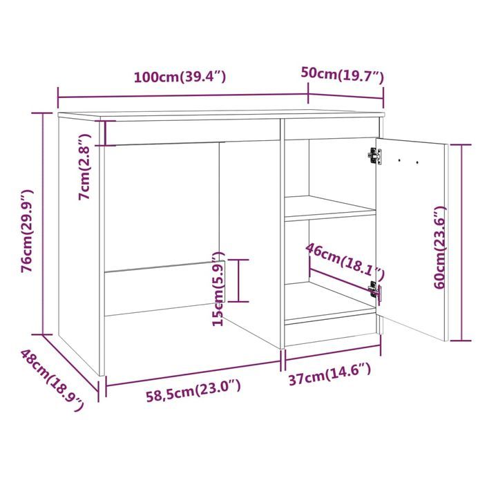 Bureau Sonoma gris 100x50x76 cm Bois d'ingénierie - Photo n°7