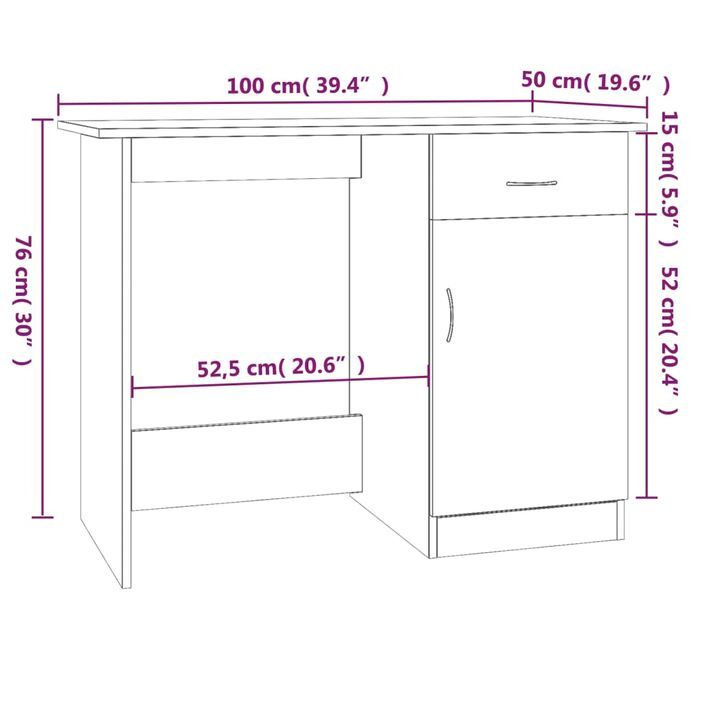 Bureau Sonoma gris 100x50x76 cm Bois d'ingénierie - Photo n°10