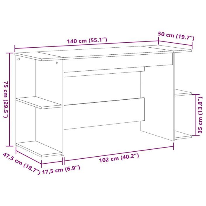 Bureau sonoma gris 140x50x75 cm bois d'ingénierie - Photo n°9