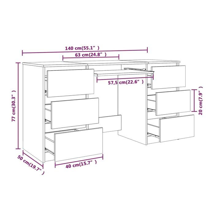 Bureau Sonoma gris 140x50x77 cm Bois d'ingénierie - Photo n°8