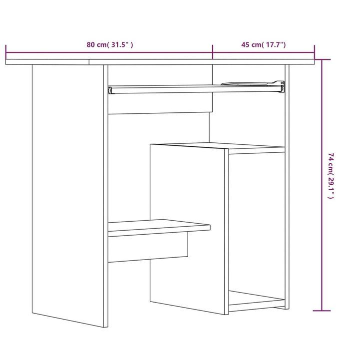 Bureau Sonoma gris 80x45x74 cm Bois d'ingénierie - Photo n°7