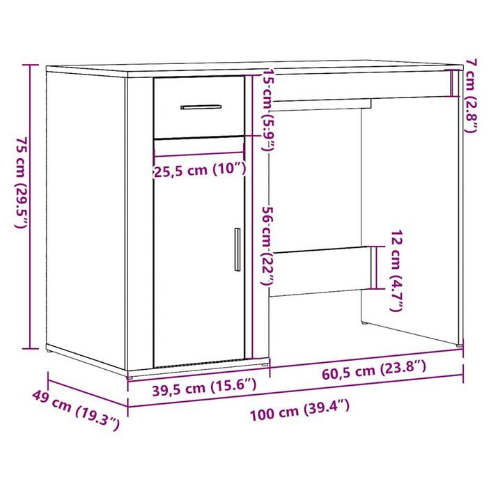 Bureau vieux bois 100x49x75 cm bois d'ingénierie - Photo n°11