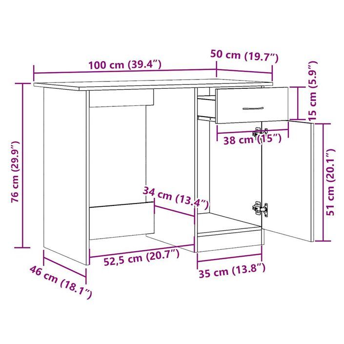 Bureau vieux bois 100x50x76 cm bois d'ingénierie - Photo n°10