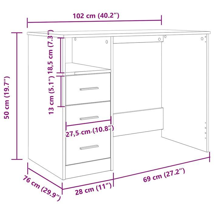 Bureau vieux bois 102x76x50 cm bois d'ingénierie - Photo n°11