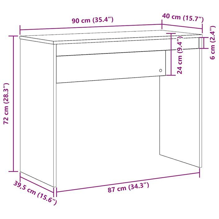 Bureau vieux bois 90x40x72 cm bois d'ingénierie - Photo n°9