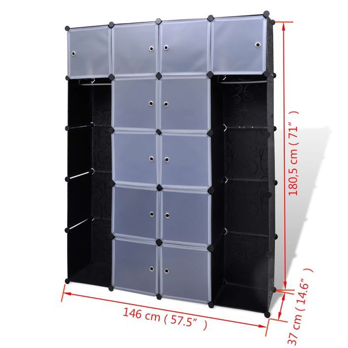 Cabinet modulable avec 14 compartiments noir et blanc 37x146x180,5 cm - Photo n°5