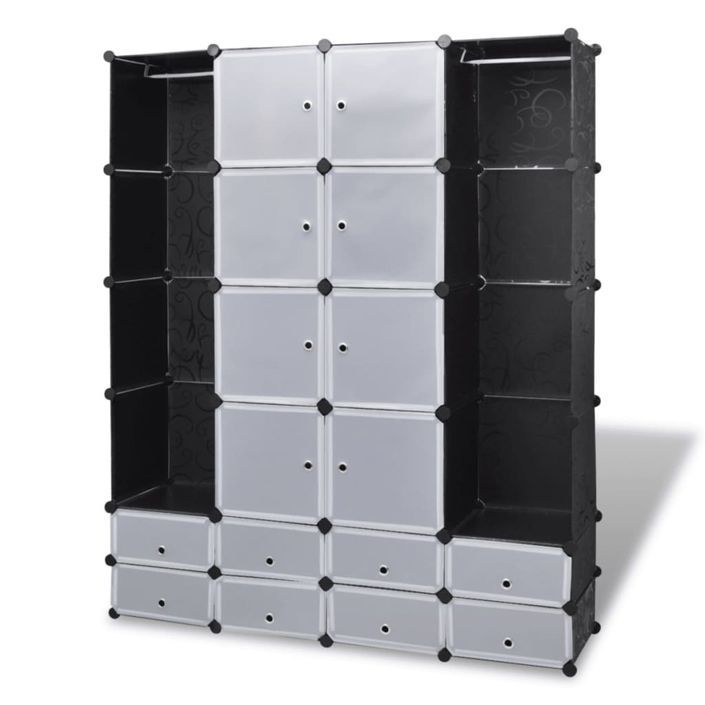 Cabinet modulable avec 18 compartiments noir et blanc 37x146x180,5 cm - Photo n°1