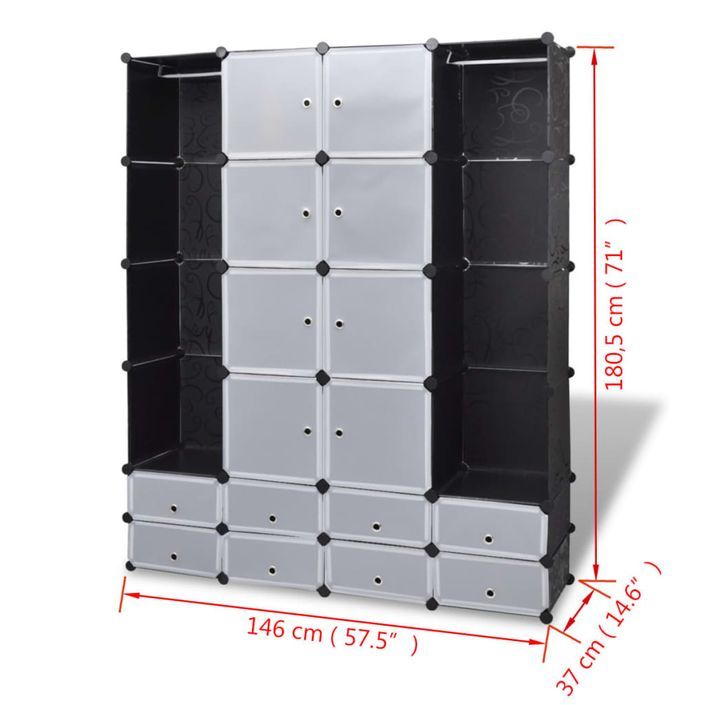 Cabinet modulable avec 18 compartiments noir et blanc 37x146x180,5 cm - Photo n°6