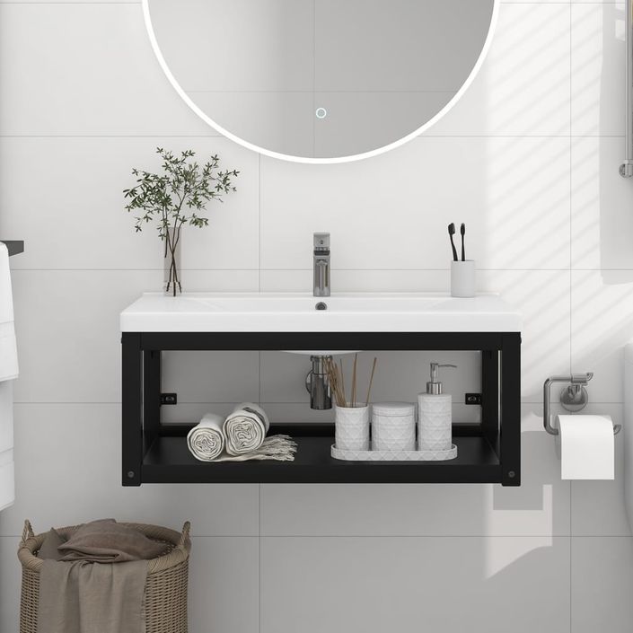 Cadre de lavabo de salle de bain mural Noir 79x38x31 cm Fer - Photo n°1