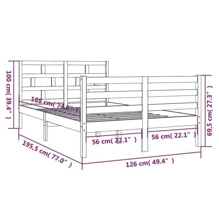 Cadre de lit 120x190 cm Petit double Bois massif - Photo n°8