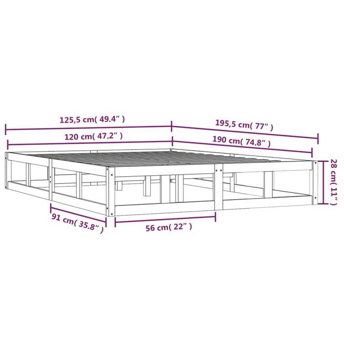 Cadre de lit 120x190 cm Petit double Bois massif - Photo n°9