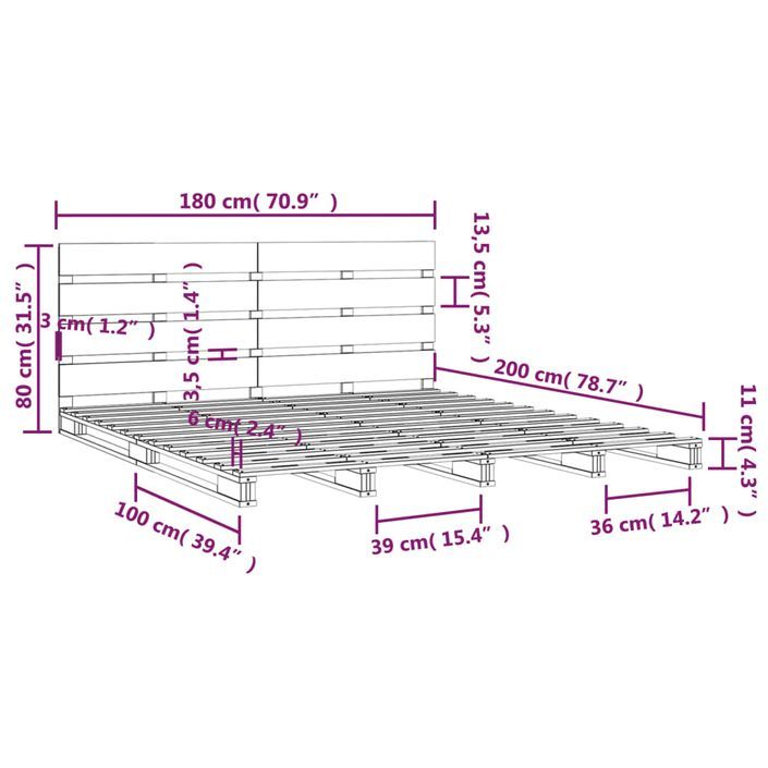 Cadre de lit 180x200 cm Bois de pin massif Super King - Photo n°12