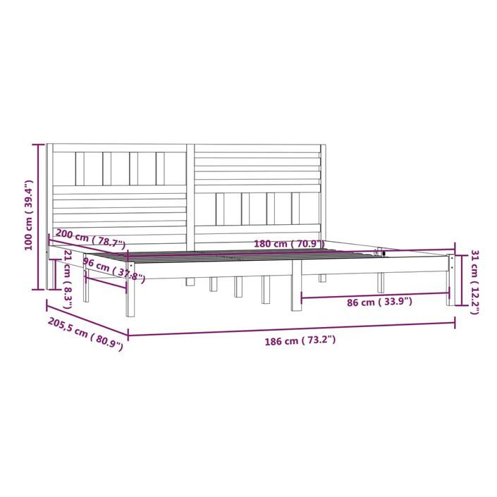 Cadre de lit 180x200 cm Super King bois de pin massif - Photo n°9