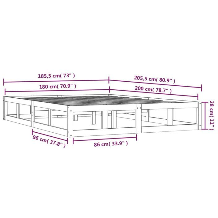 Cadre de lit 180x200 cm Super King Bois massif - Photo n°9