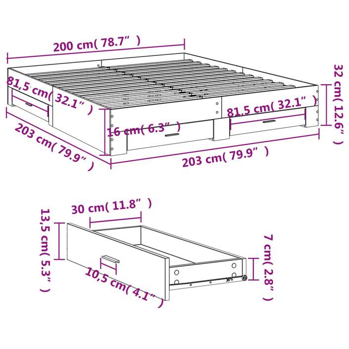 Cadre de lit 32 cm en bois avec 2 tiroirs latéraux 2 tiroirs frontaux Helika - Élégance et fonctionnalité - Photo n°9