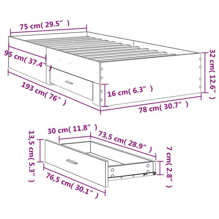 Cadre de lit 32 cm en bois avec 2 tiroirs latéraux 2 tiroirs frontaux Helika - Élégance et fonctionnalité - Photo n°8